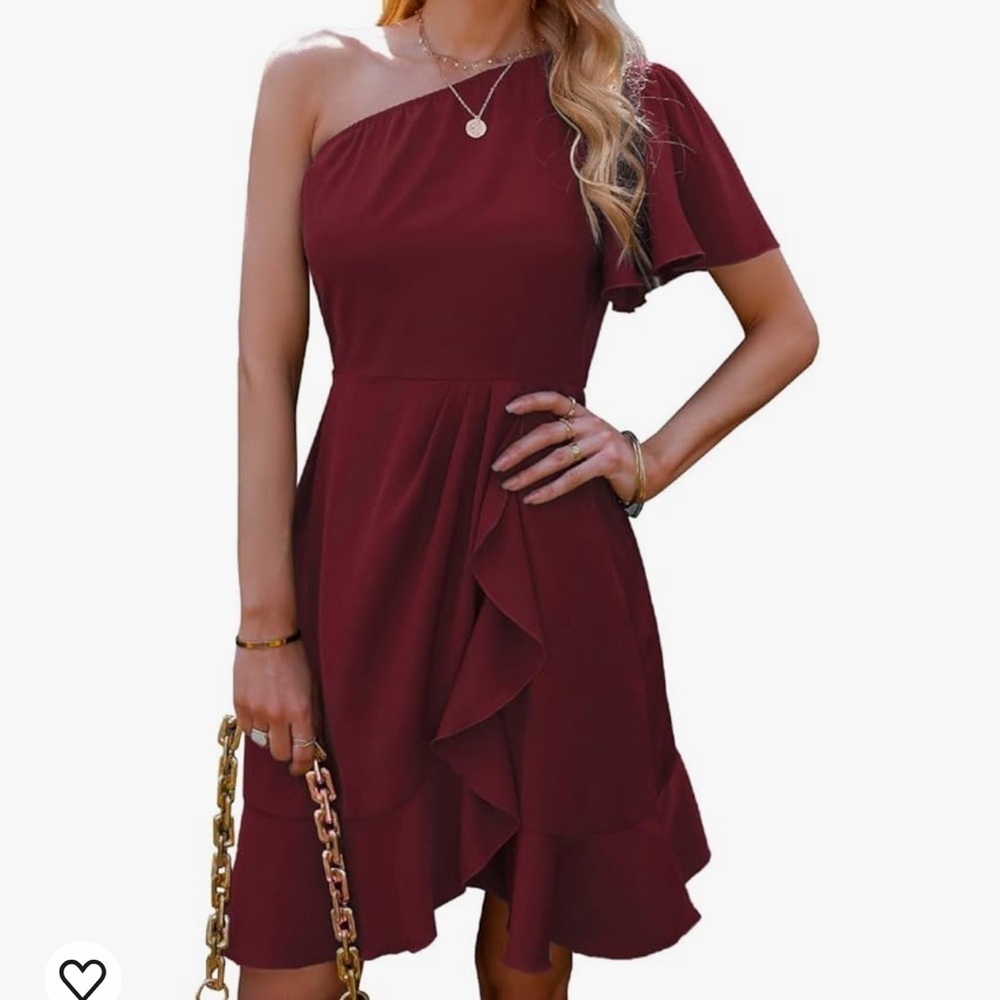 NWT Aokende One Shoulder Irregular Ruffle Hem A Line Flowy Mini Dress